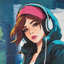 Кристальная ( алмазная) мозаика  " ФРЕЯ" ALBP- 258 постер " Девушка в наушниках" 30 х 30 см